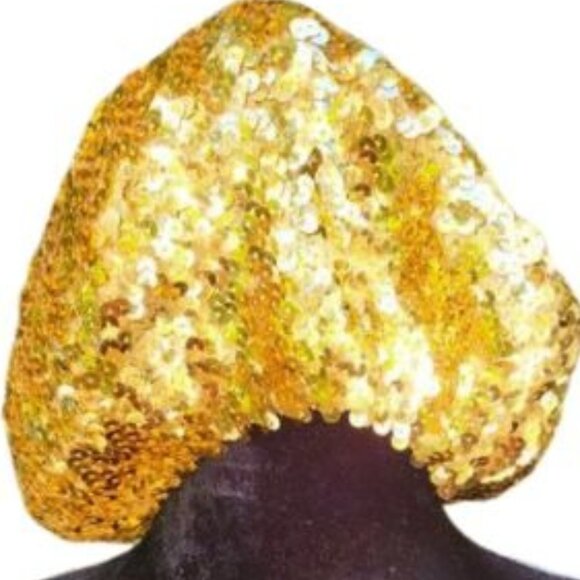 Glamorous Luxury Beaded Sequins Sequined Embellished Gold Metallic Hat Beret New - Picture 7 of 12